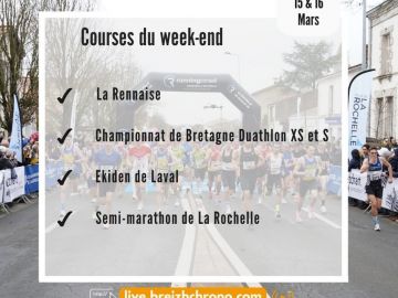 Ce week-end, retrouvez nos équipes sur 4 courses 😍

° La Rennaise 😎
° Le championnat de Bretagne Duathlon XS et S - Triathlon Chateaulin 🚴
° Ekiden LAVAL...